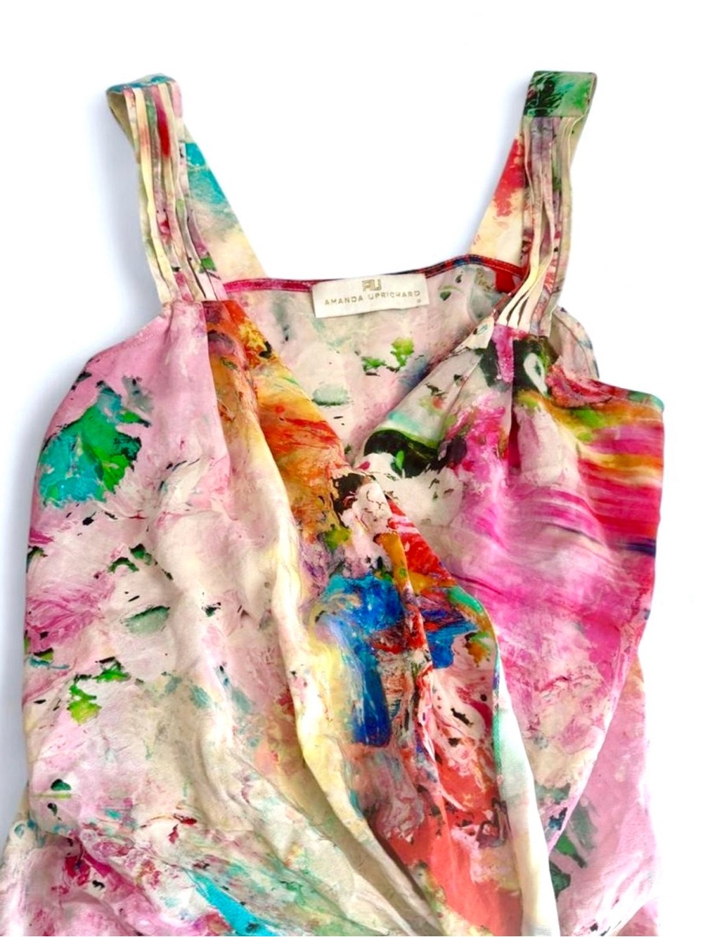 Amanda uprichard Silk Blouse Size S Sleeveless Tank Dressy Colorful Rainbow Top